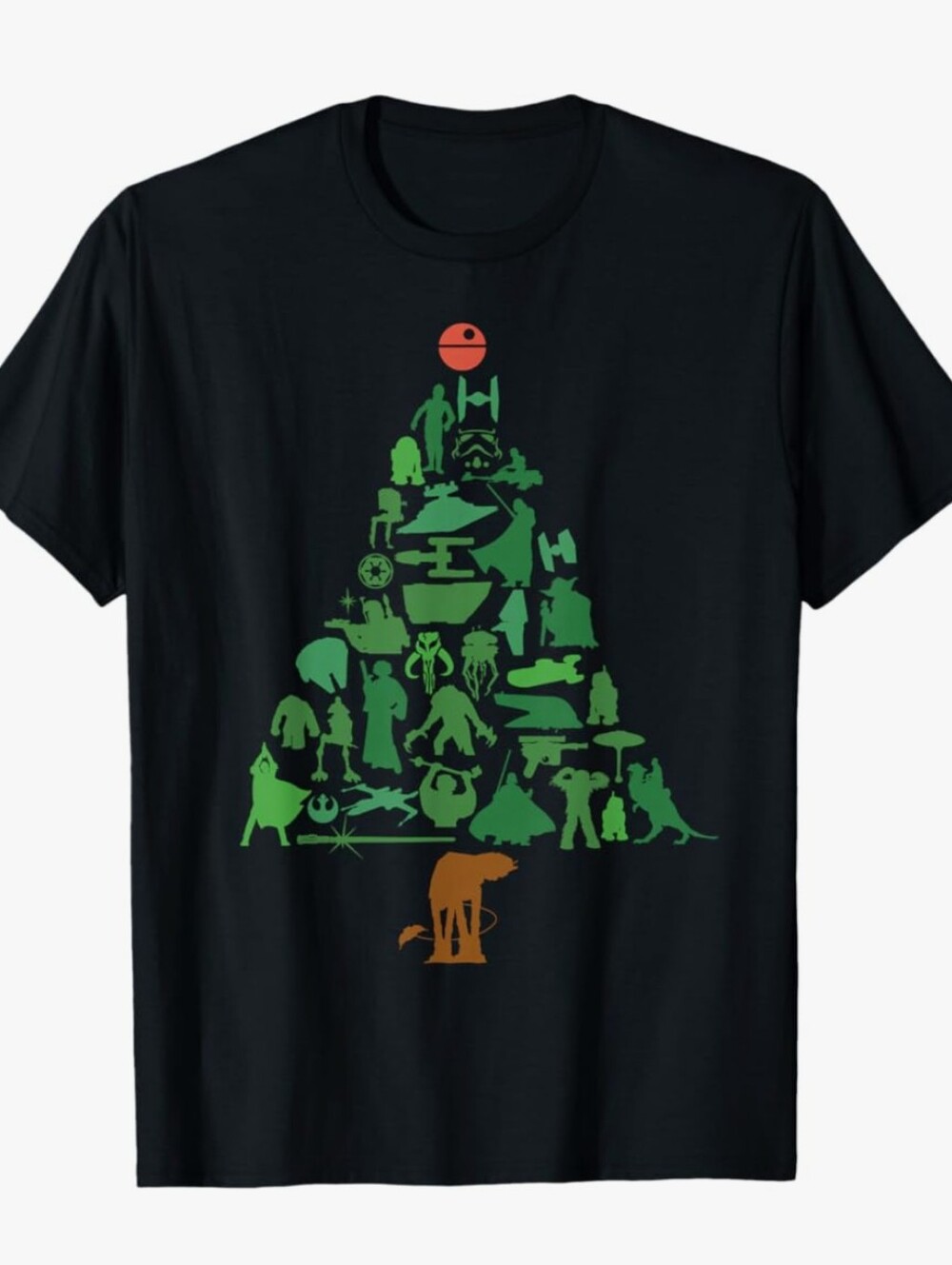Star Wars Holiday Tree Graphic Tee - Black with Green & Orange Print